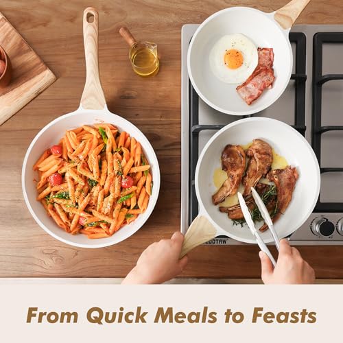 Ceramic Nonstick Frying Pan Skillets (White / 8+9.5+11 Inch)
