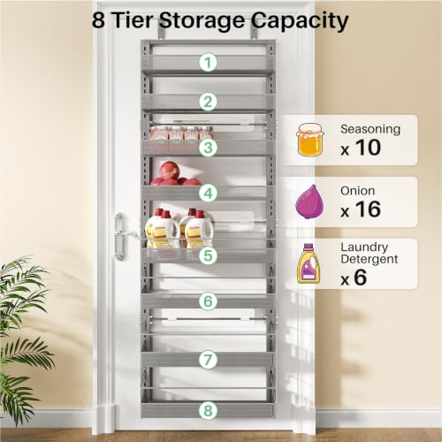 8 Tiers Over the Door Organizer (Grey / 17" W x 6" D x 69" H)