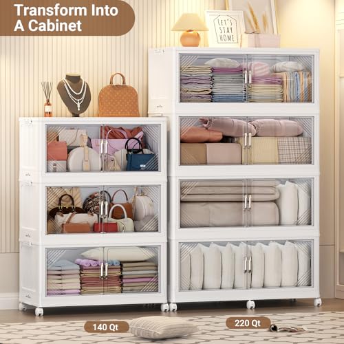 V60 560QT Plastic Stackable Storage Bins with Lid (White / 140QT-4Pack)