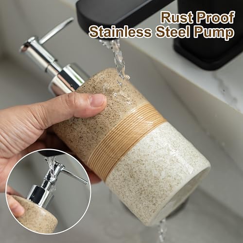 Ceramic Kitchen Dish Soap Dispenser Set with Stainless Steel Pump (Beige and White / 1xSoap Dispenser)