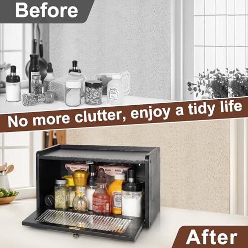 Bread Box for Kitchen Countertop Storage Wooden Breadbox Holder Container Morden Rustic Fresh Bread Keeper Farmhouse Stackable Organizer Bin for Homemade Food Shelf Acrylic Window