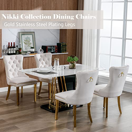 Beige and Gold Velvet Dining Chairs Set of 4 (Classic Beige)