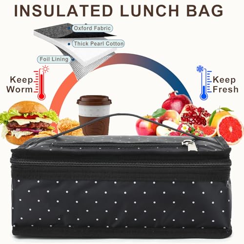 Small Insulated Lunch box Portable Soft Bag Mini Cooler Thermal Meal Tote Kit with Handle for Work (Dot)
