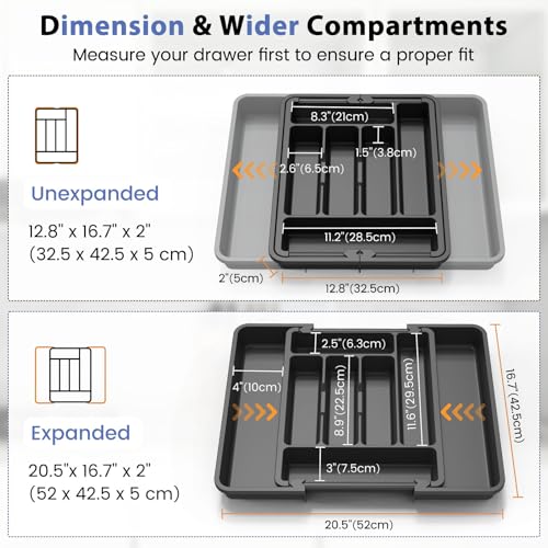 Large Silverware Organizer Tray for Kitchen Drawer Utensils Thicker (Dark Charcoal)
