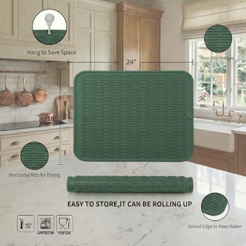 Silicone Dish Drying Mat for Multiple Usage (Green / 24"L x 18"W)