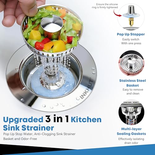 Upgraded 3 in 1 Kitchen Sink Drain Strainer (Silver-2pack)