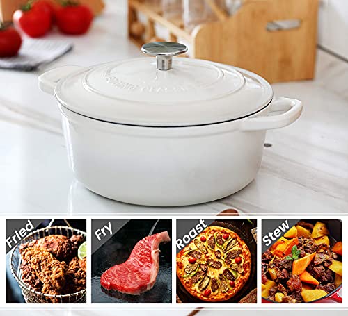 Dutch Ovens Enameled Cast Iron Covered 5.5 Quart Dutch Oven with Dual Handle for Bread Baking (White / 5.5QT)