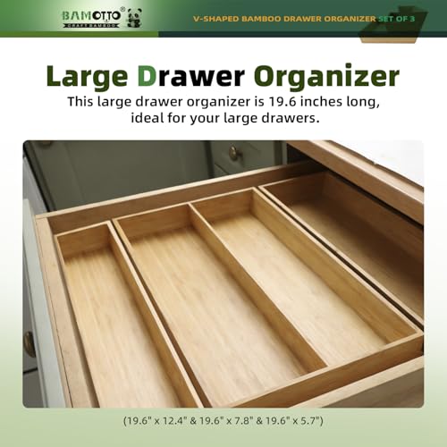 Large Long V Shaped Bamboo Drawer Organizer Set of 3 (Bamboo (V-Shaped 3 Piece Set) / 19.6" L x 25.9" W x 2.1" H)