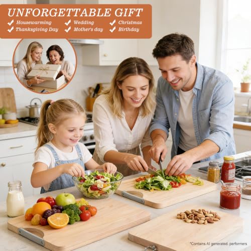 Wooden Cutting Board Set of 3 with Holder Maple Chopping Boards for Kitchen (15"L x 10.2"W)