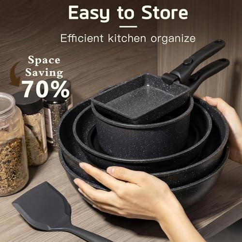 Pots and Pans Set Non Stick (Dark Gray / 17PCS-Big Size)