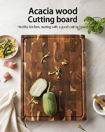 Large Thick End Grain Acacia Wood Cutting Board (19"L x 14"W)
