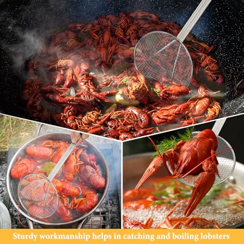 2 Pcs 16" Stainless Steel Wire Skimmer Long Handle Strainer Spoon
