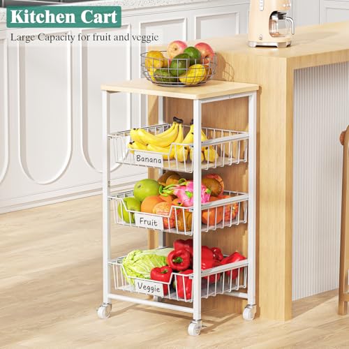 Fruit Vegetable Basket for Kitchen Pantry Storage Organizer (4 Tier / White)