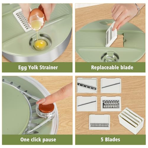 Stainless Steel Salad Spinner Large with 5 Blades Slicer (Green-accessory)