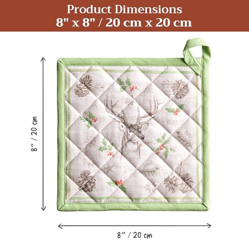 Pot Holders 100% Cotton Potholders (115 - Christmas Dew / 8" x 8" (Pot Holder Pack of 2))