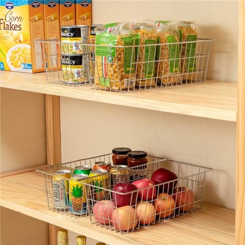 Farmhouse Freezer Bastets Organizer Bin Large Metal Wire Food Storage Organizer Bin Basket (3-P / Chrome)