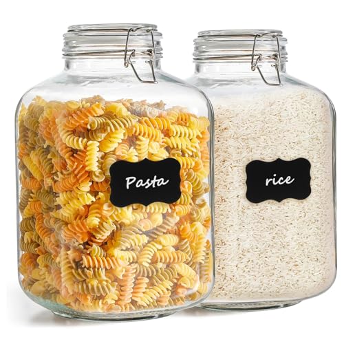 Square Glass Jars with Airtight Lid 1.3 Gallon 2 Pack Large Canister (1.3 gallon x 2)