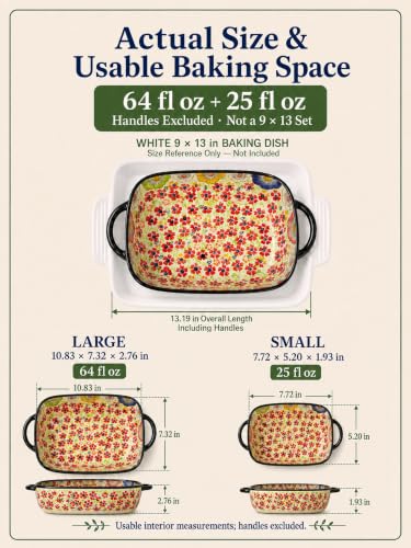 2 Piece Polish Pottery Style Ceramic Baking Dish Set (Coral Confetti)