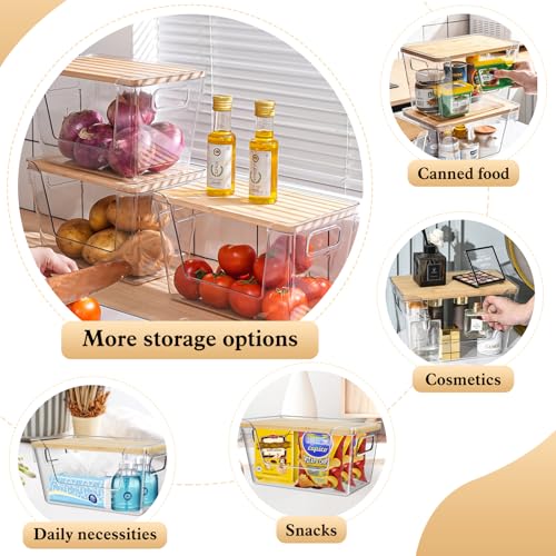 4 Set Stackable Storage Plastic Container with Removable Bamboo Cover