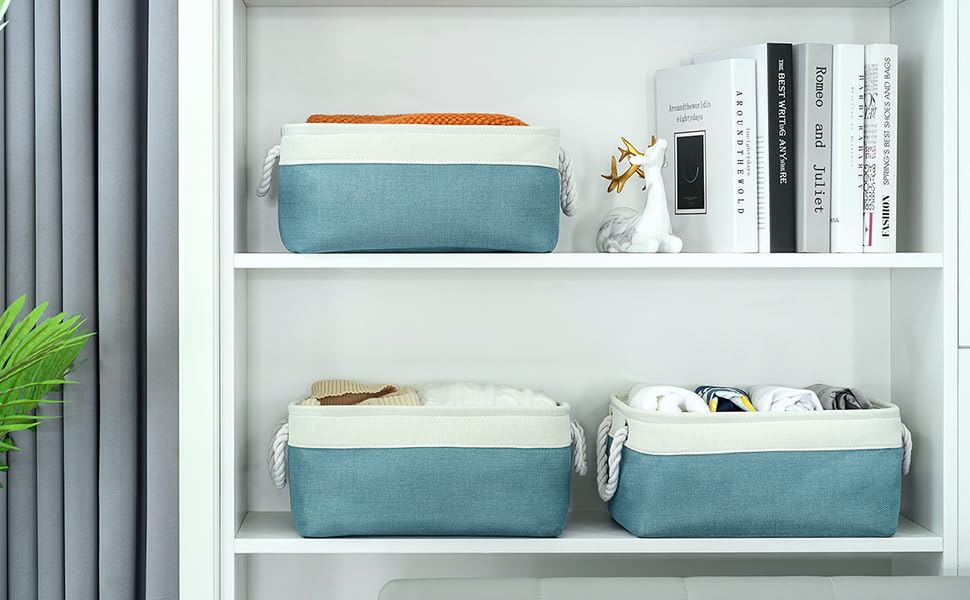 Fabric Storage Bin with Handles (White And Green / Medium -13.8Lx9.8Wx6.7H)