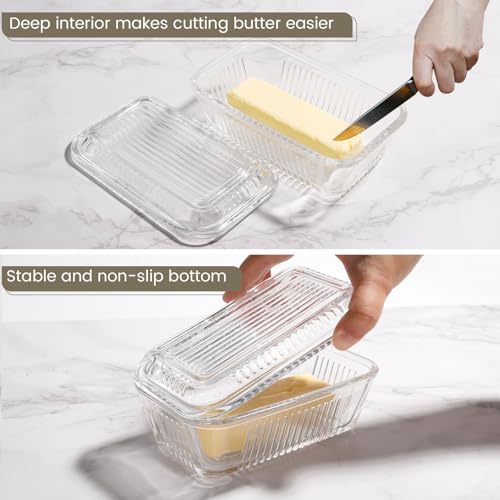 Wide Clear Glass Butter Dish with Lid