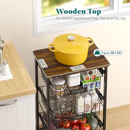 5 Tier Vegetable Fruit Basket Kitchen Storage Rolling Cart on Wheels with Pull (5 Tier / Black)