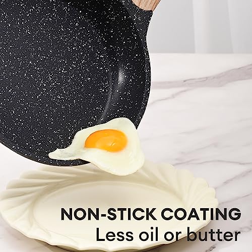 8" Nonstick Frying Pan Skillet Small Egg Pan with Lid Dual Spouts (Gray / 8" frying pan with lid)
