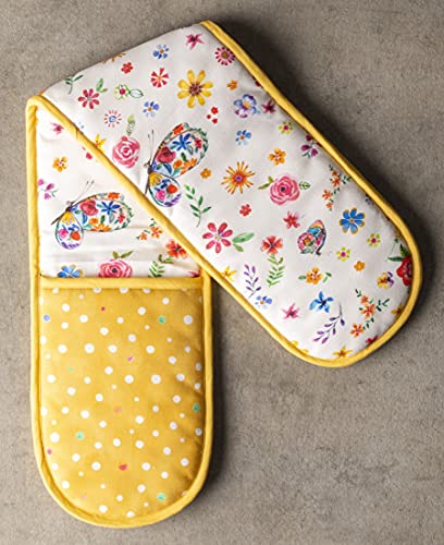 Double Oven Mitts 100% Cotton Double Oven Glove (034 - Happy Florals - Sweety / 7" x 35" (Double Oven Mitt))