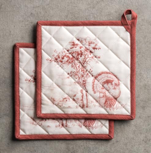 Pot Holders 100% Cotton Potholders (119 - Holy Jouy - Red / 8" x 8" (Pot Holder Pack of 2))