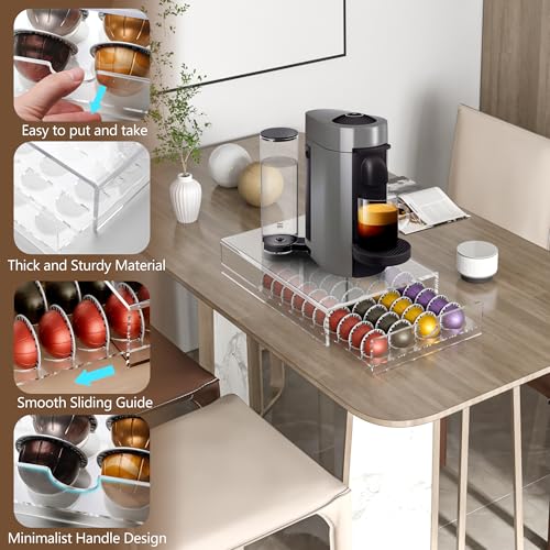 Acrylic Coffee Pod Organizer for Nespresso Vertuo Pod Holder 40 Pods Clear Vertuo Pod Storage Drawer (Clear)