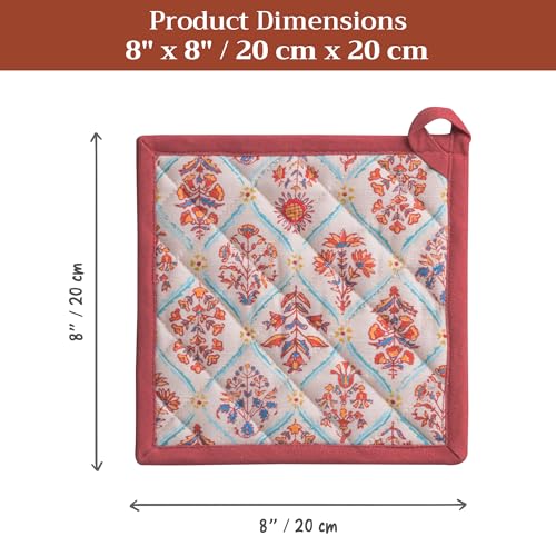 Pot Holders 100% Cotton Potholders (025 - Romane / 8" x 8" (Pot Holder Pack of 2))