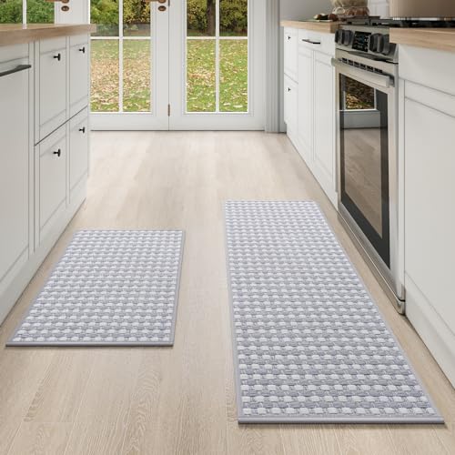 Kitchen Mat Kitchen Rugs Sets of 2 PCS Non Slip Gray 17"x30"+17"x47" (10.98 Sq Ft)