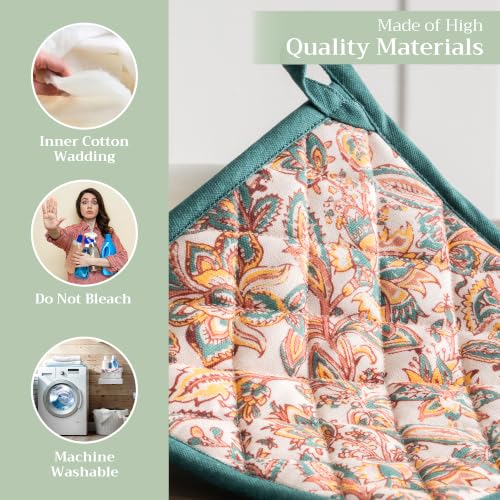 Pot Holders 100% Cotton Potholders (047 - Nila / 8" x 8" (Pot Holder Pack of 2))
