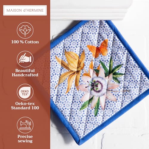 Pot Holders 100% Cotton Potholders (087 - Passiflora / 8" x 8" (Pot Holder Pack of 1))