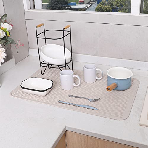 Silicone Dish Drying Mat for Multiple Usage (Tapioca / 28"L x 18"W)