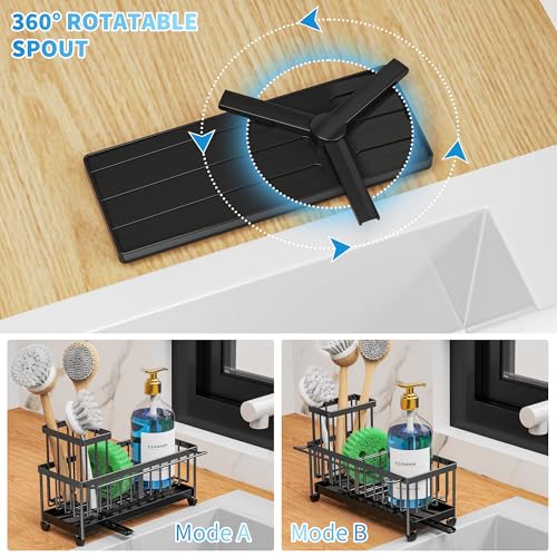 Sponge Holder for Kitchen Sink (Black With Towel Rack - 9.25″)