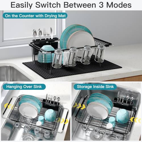 Black Dish Drying Rack in Sink with Mat (Black / For 12"-30"w Sink, with Mat)