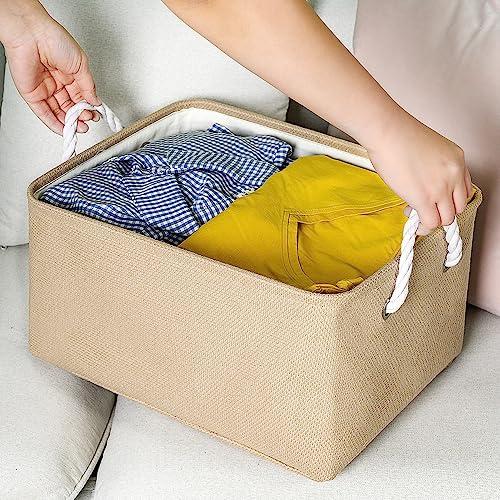 Organization and Storage Bin for Shelves (Beige / 3PCS/Large - 15.7Lx11.8Wx8.3H)