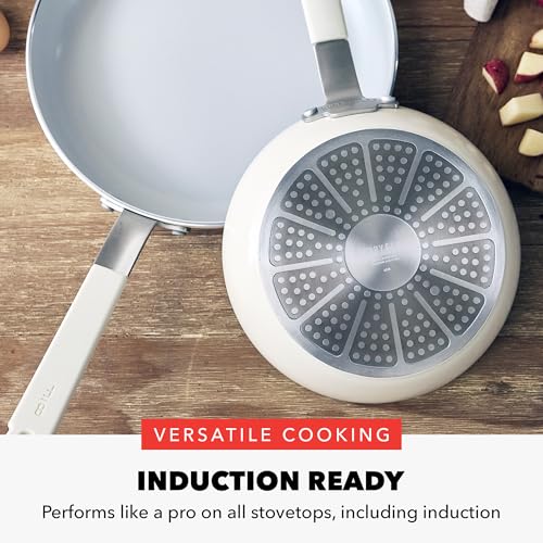 x Bobby Flay 12" Diamond Ceramic Nonstick Frying Pan (12" Frying Pan Skillet / Cream)