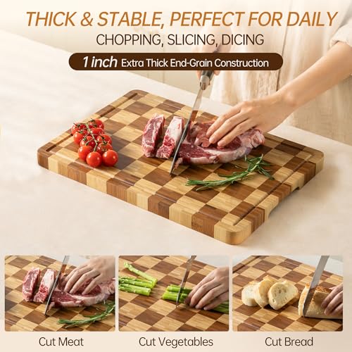 Cutting Boards for Kitchen (Bamboo Checkered / 16.5"L x 11.6"W)