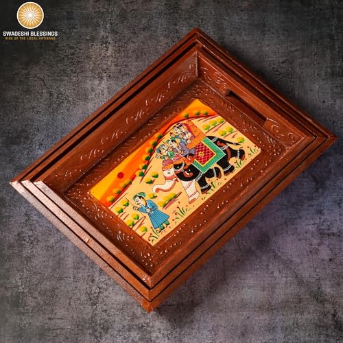 Hand Painted Wooden Serving Tray Set of 3 (Brown / Set of 3)