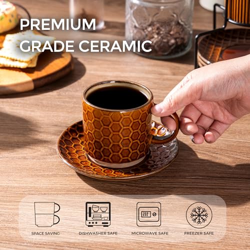 6 OZ Coffee Mugs with Saucer and Stand (Caramel / 6 Ounce (With Stand))