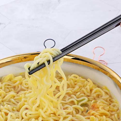 5 Pair Stainless Steel Black Metal Reusable Chinese Square Chopsticks (Black)