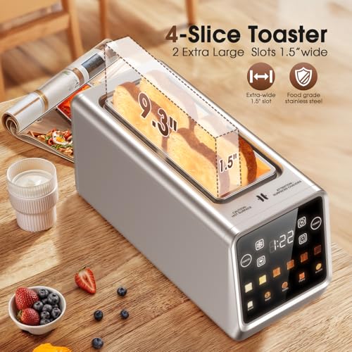 Toaster 4 Slice Long Slot for Bagels & Artisan Bread (Stainless steel / 2 Slots 4 Slice)