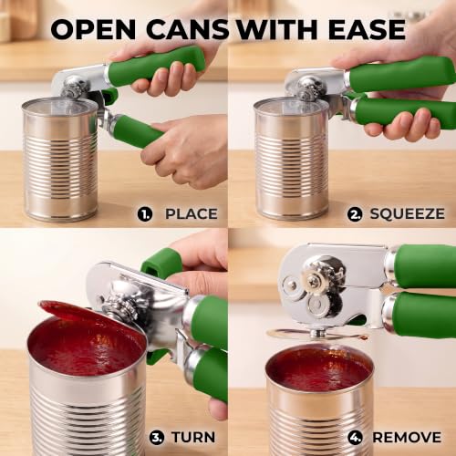Stainless Steel Swing Open Manual Can Opener Comfortable Grip (Artichoke Green / Swing Open)