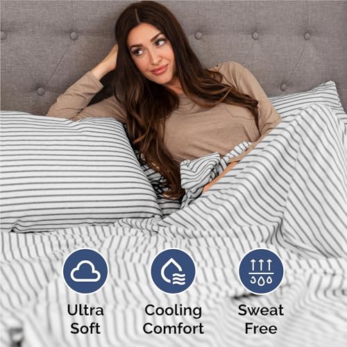 King Size 4 Piece Sheet Set (45 - Grey Stripes 2 / King)