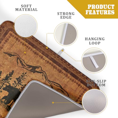 Forest Bear Dish Drying Mat 18x24 Inch Rustic Cabin Washable Microfiber Absorbent Dishes Drainer Rack Pad for Kitchen Counter Home Decor (Retro Forest Bear / 18" x 24")