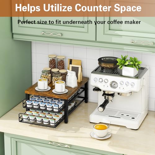 2 Tier Coffee Pod Drawer Holder for K Cup (70 Pods K Cup / Rustic Brown)