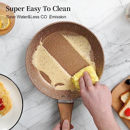 Nonstick Ceramic Frying Pans Skillets Set 8"+9.5"+11" (Gold)