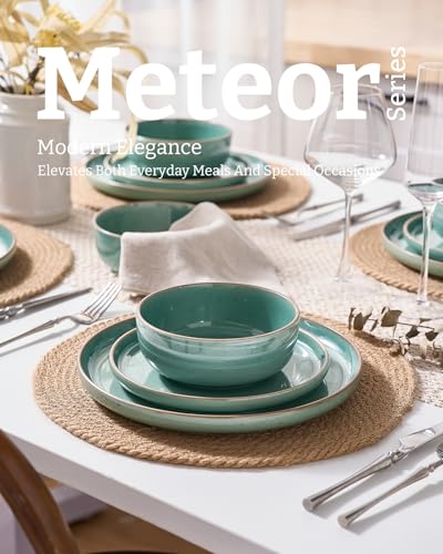 Meteor 16 Piece Dinnerware Set with Pasta Bowls (Peacock Green / Service for 4 (Include Pasta Bowls))